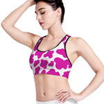 Hot Pink And White Cow Print Women's Sports Bra