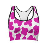 Hot Pink And White Cow Print Women's Sports Bra