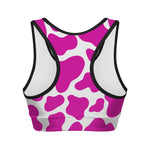 Hot Pink And White Cow Print Women's Sports Bra