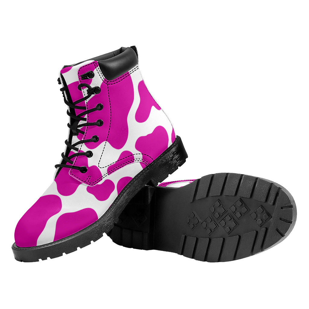 Hot Pink And White Cow Print Work Boots