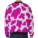 Hot Pink And White Cow Print Zip Sleeve Bomber Jacket