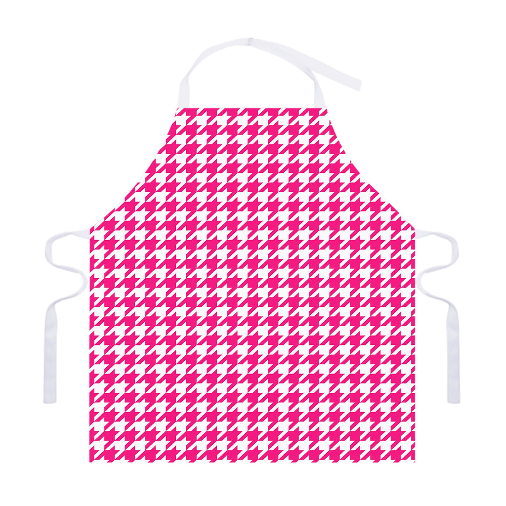 Hot Pink And White Houndstooth Print Adjustable Apron