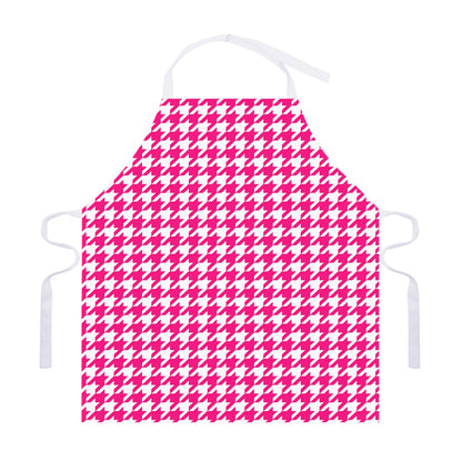 Hot Pink And White Houndstooth Print Adjustable Apron