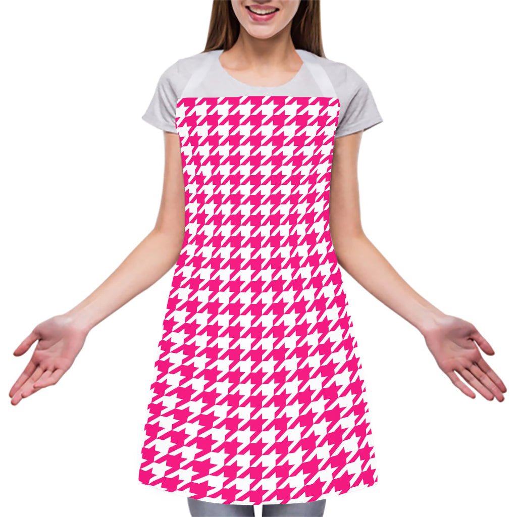 Hot Pink And White Houndstooth Print Adjustable Apron