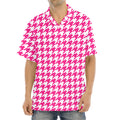 Hot Pink And White Houndstooth Print Aloha Shirt