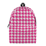 Hot Pink And White Houndstooth Print Backpack