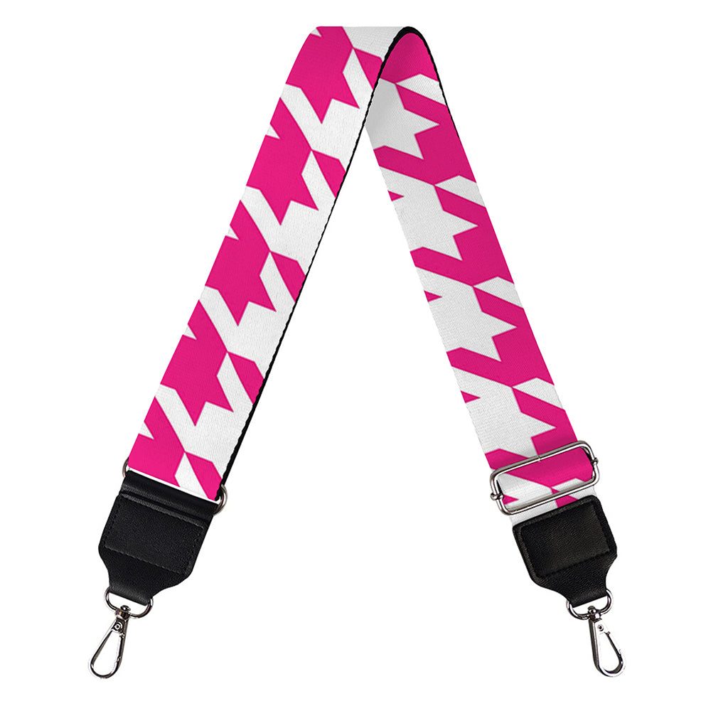 Hot Pink And White Houndstooth Print Bag Strap