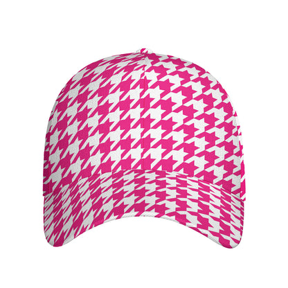 Hot Pink And White Houndstooth Print Baseball Cap