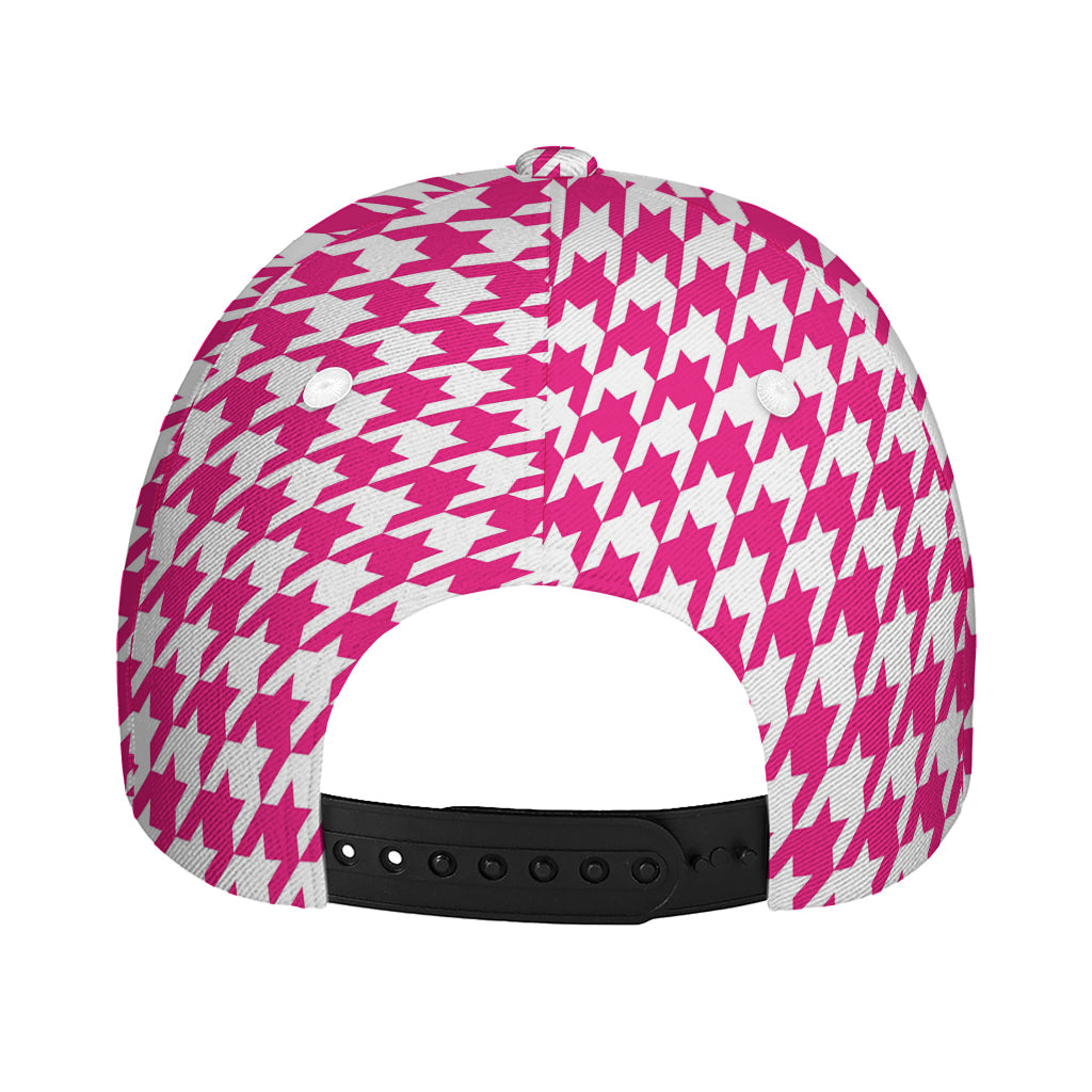 Hot Pink And White Houndstooth Print Baseball Cap