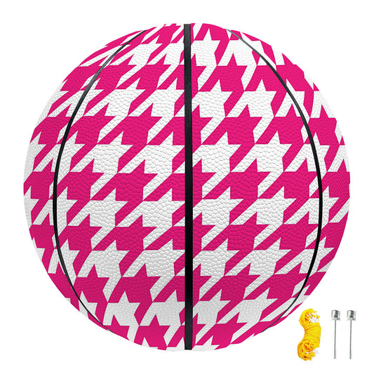 Hot Pink And White Houndstooth Print Basketball