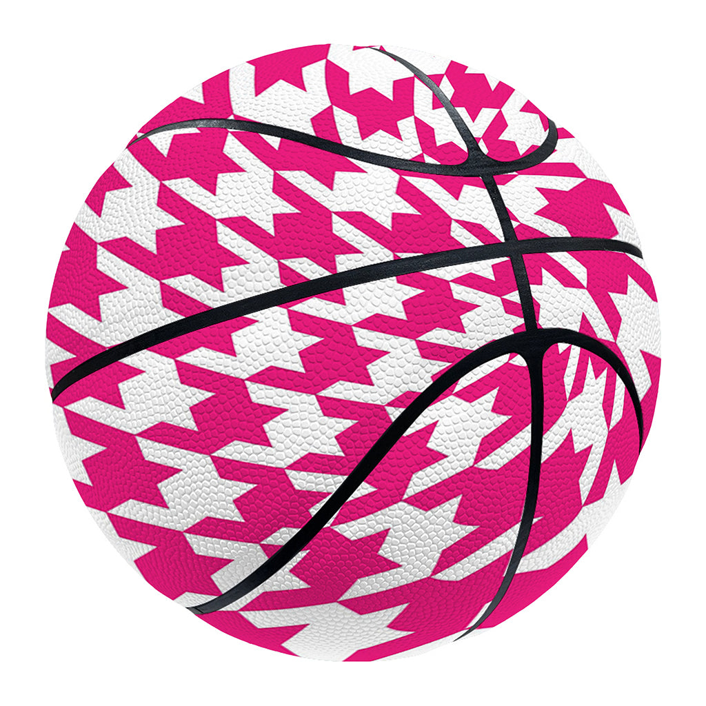 Hot Pink And White Houndstooth Print Basketball