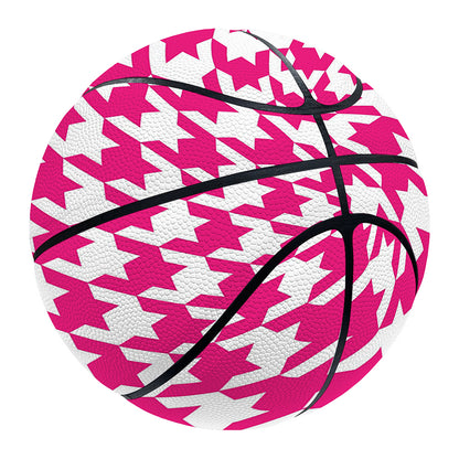 Hot Pink And White Houndstooth Print Basketball