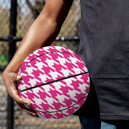 Hot Pink And White Houndstooth Print Basketball