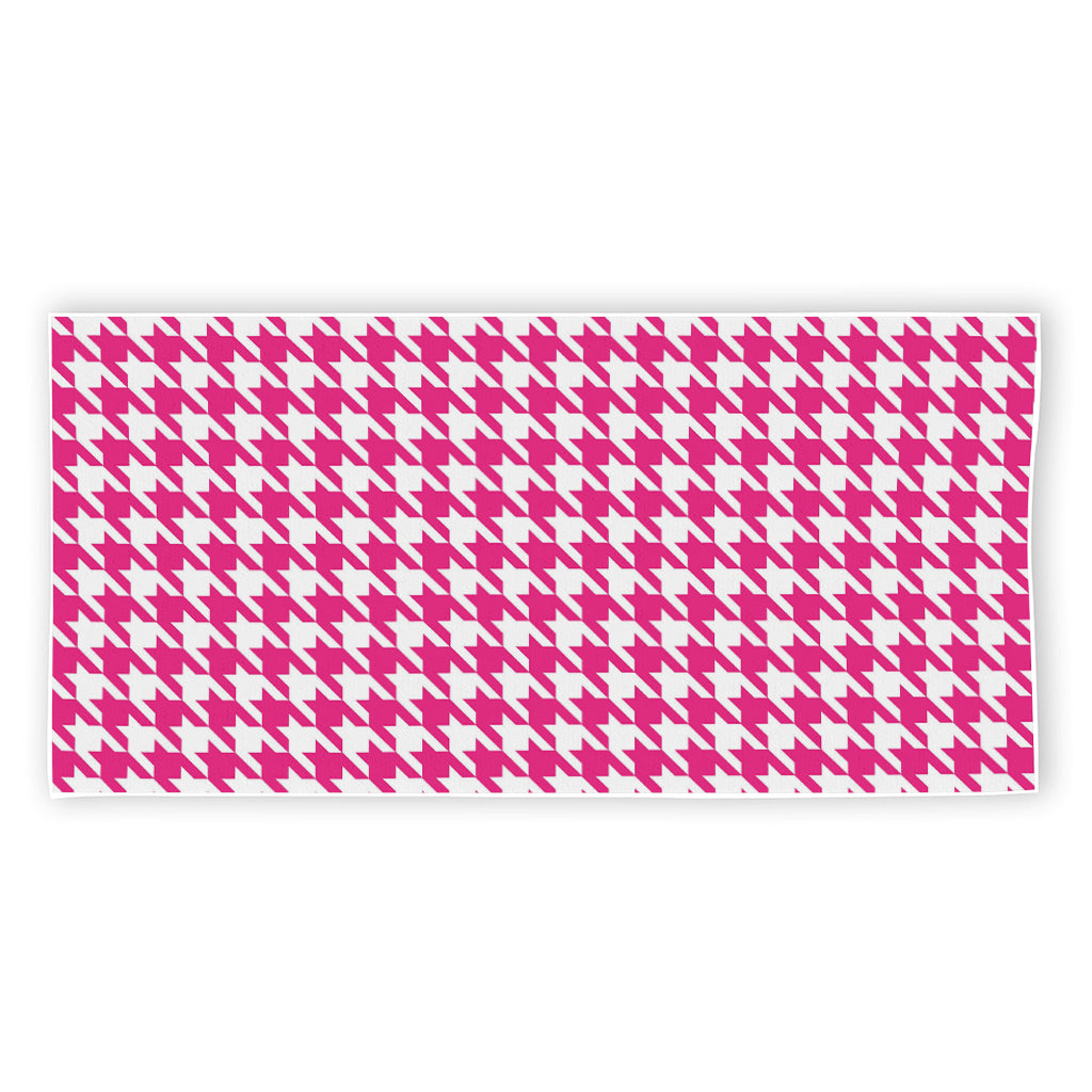 Hot Pink And White Houndstooth Print Beach Towel