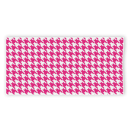 Hot Pink And White Houndstooth Print Beach Towel