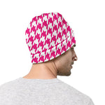 Hot Pink And White Houndstooth Print Beanie