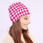 Hot Pink And White Houndstooth Print Beanie