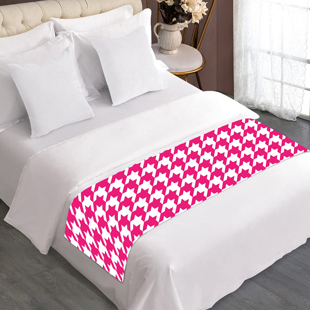 Hot Pink And White Houndstooth Print Bed Runner