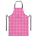 Hot Pink And White Houndstooth Print Bib Apron With Pocket