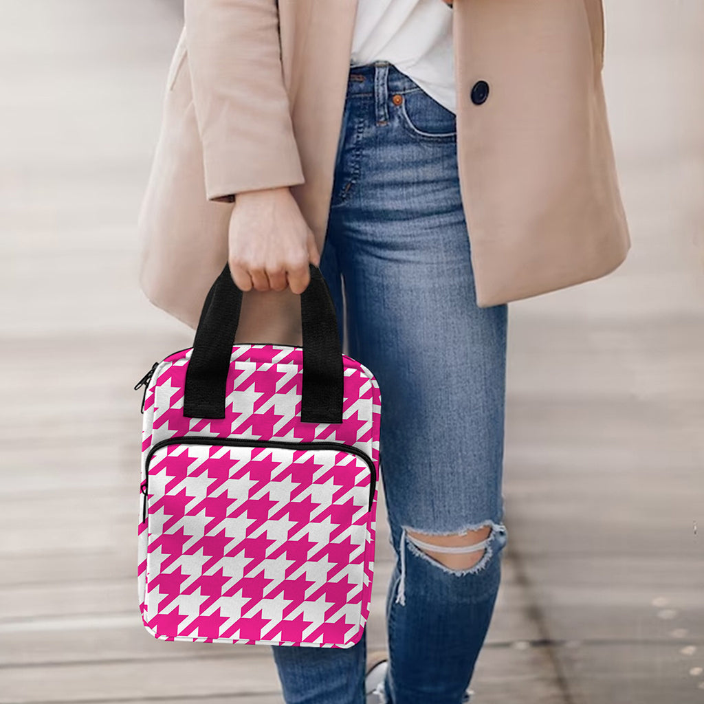 Hot Pink And White Houndstooth Print Bible Tote Bag