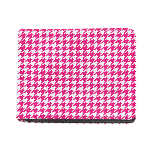 Hot Pink And White Houndstooth Print Bifold Wallet