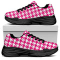 Hot Pink And White Houndstooth Print Black Chunky Shoes