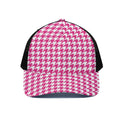 Hot Pink And White Houndstooth Print Black Mesh Trucker Hat