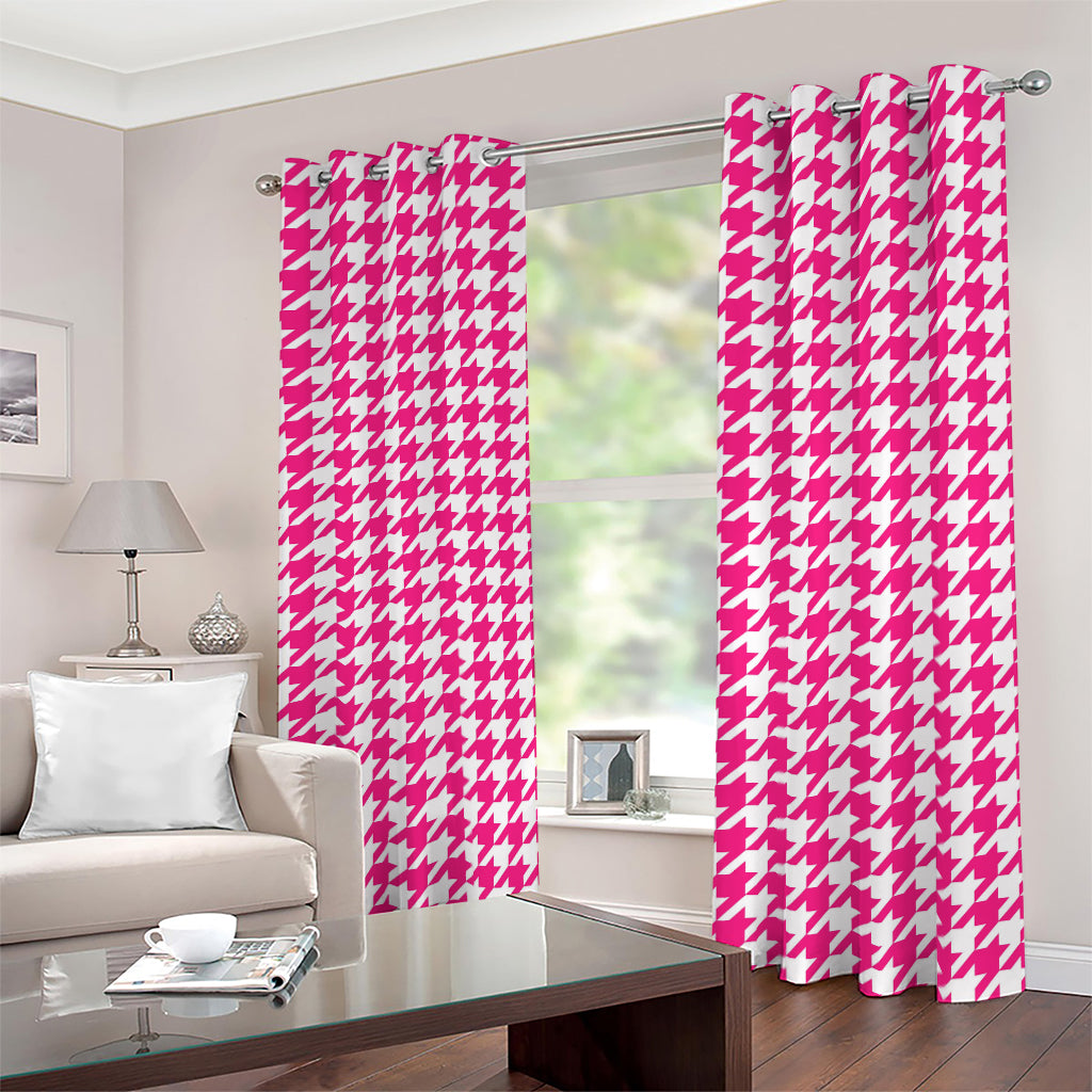 Hot Pink And White Houndstooth Print Blackout Grommet Curtains