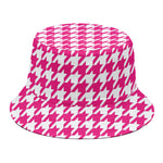 Hot Pink And White Houndstooth Print Bucket Hat