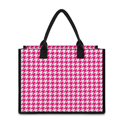 Hot Pink And White Houndstooth Print Canvas Tote Bag
