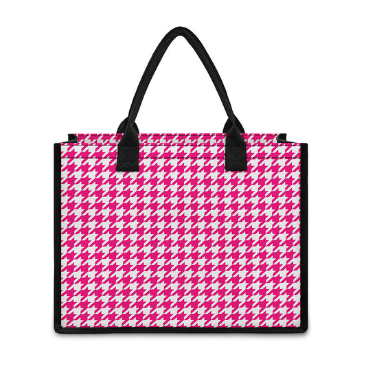 Hot Pink And White Houndstooth Print Canvas Tote Bag