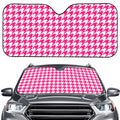 Hot Pink And White Houndstooth Print Car Windshield Sun Shade