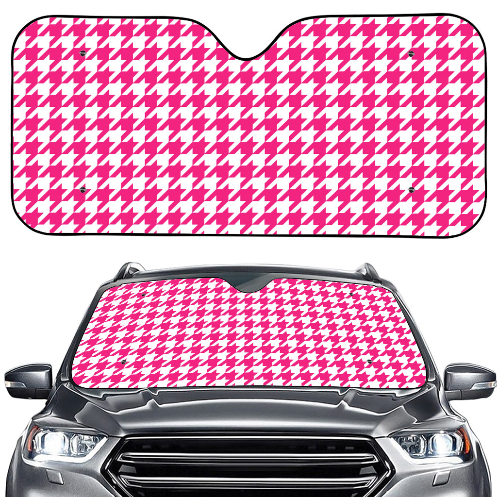 Hot Pink And White Houndstooth Print Car Windshield Sun Shade