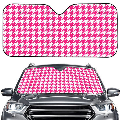 Hot Pink And White Houndstooth Print Car Windshield Sun Shade