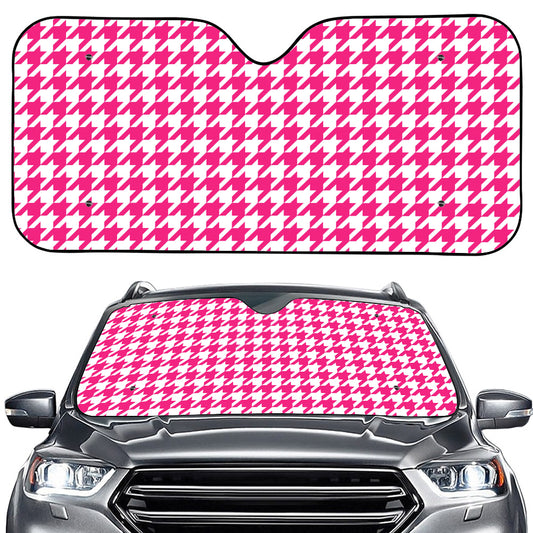 Hot Pink And White Houndstooth Print Car Windshield Sun Shade
