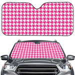 Hot Pink And White Houndstooth Print Car Windshield Sun Shade