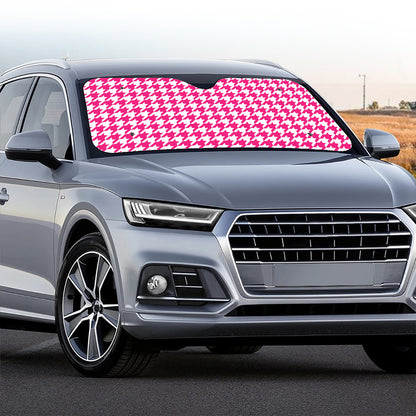 Hot Pink And White Houndstooth Print Car Windshield Sun Shade