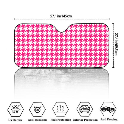 Hot Pink And White Houndstooth Print Car Windshield Sun Shade