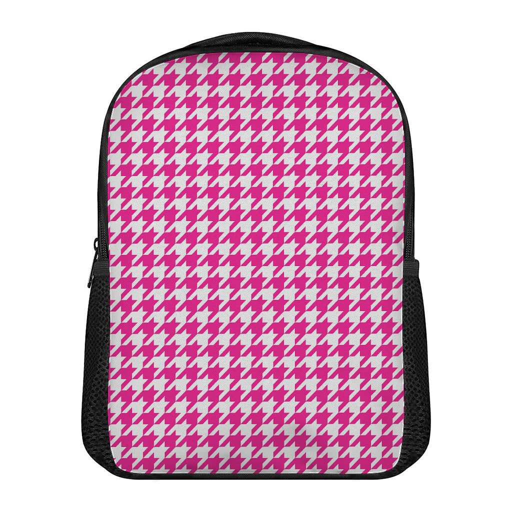Hot Pink And White Houndstooth Print Casual Backpack