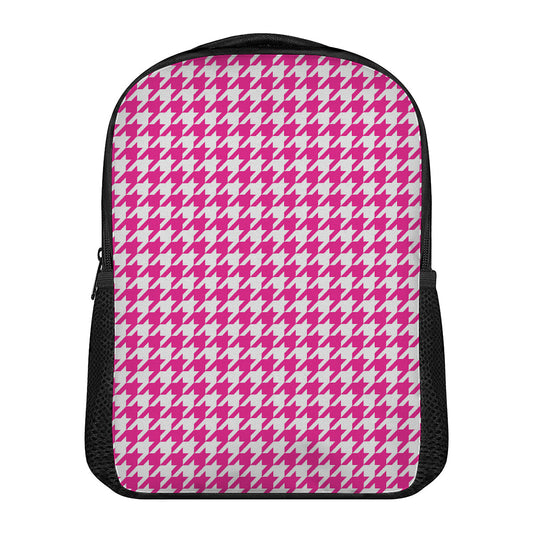 Hot Pink And White Houndstooth Print Casual Backpack