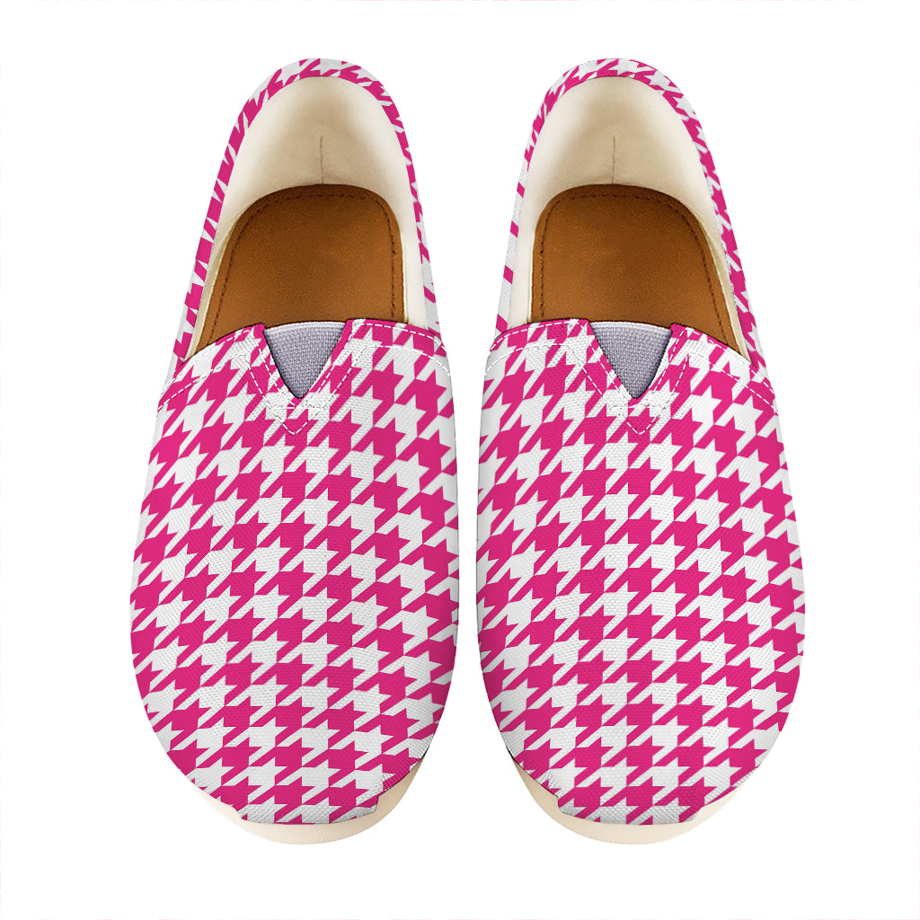 Hot Pink And White Houndstooth Print Casual Shoes