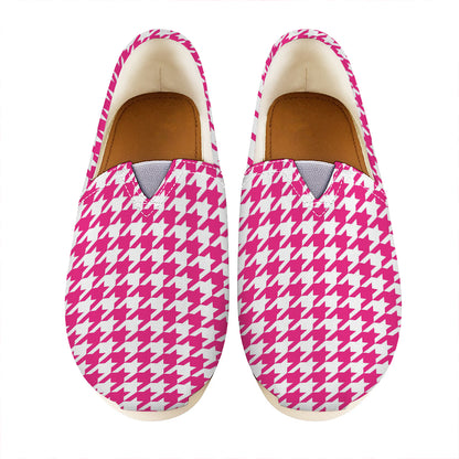 Hot Pink And White Houndstooth Print Casual Shoes