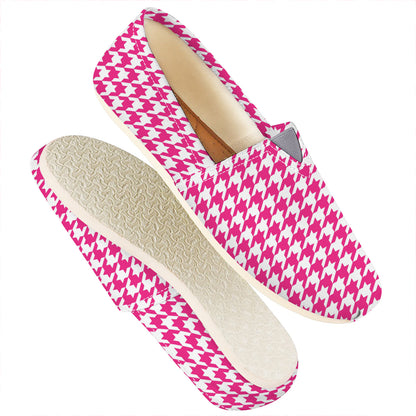 Hot Pink And White Houndstooth Print Casual Shoes