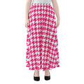 Hot Pink And White Houndstooth Print Chiffon Maxi Skirt
