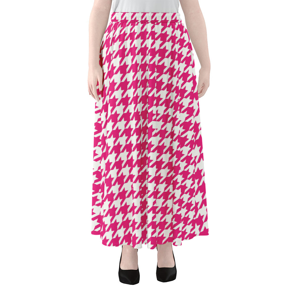 Hot Pink And White Houndstooth Print Chiffon Maxi Skirt