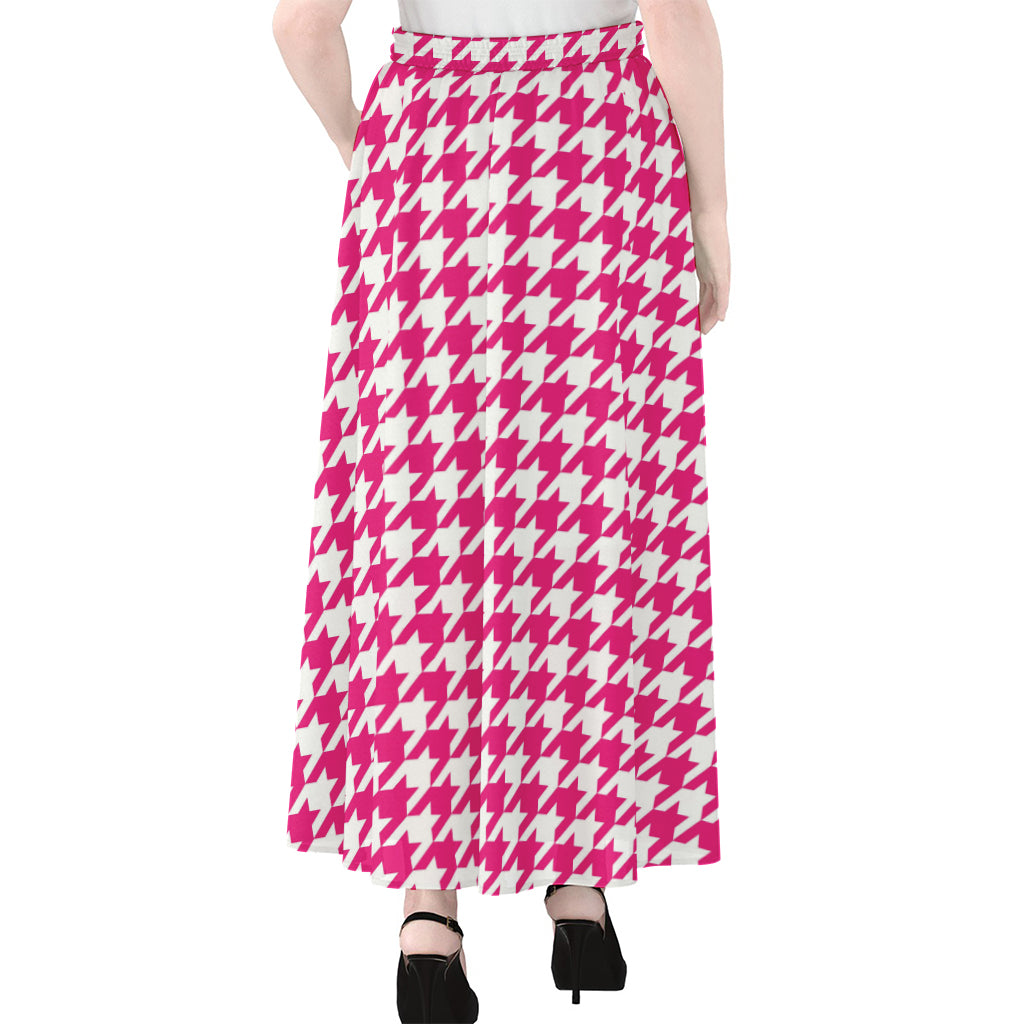 Hot Pink And White Houndstooth Print Chiffon Maxi Skirt
