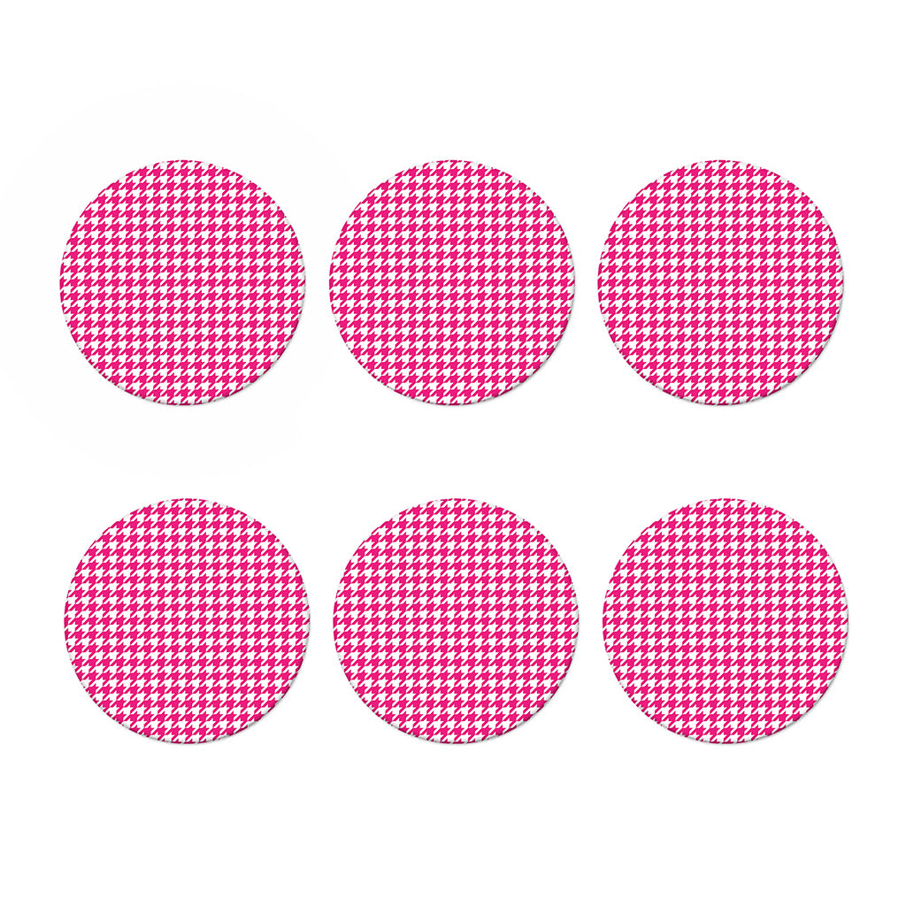 Hot Pink And White Houndstooth Print Coaster Set