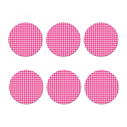 Hot Pink And White Houndstooth Print Coaster Set