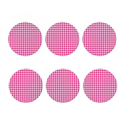 Hot Pink And White Houndstooth Print Coaster Set