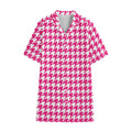 Hot Pink And White Houndstooth Print Cotton Hawaiian Shirt